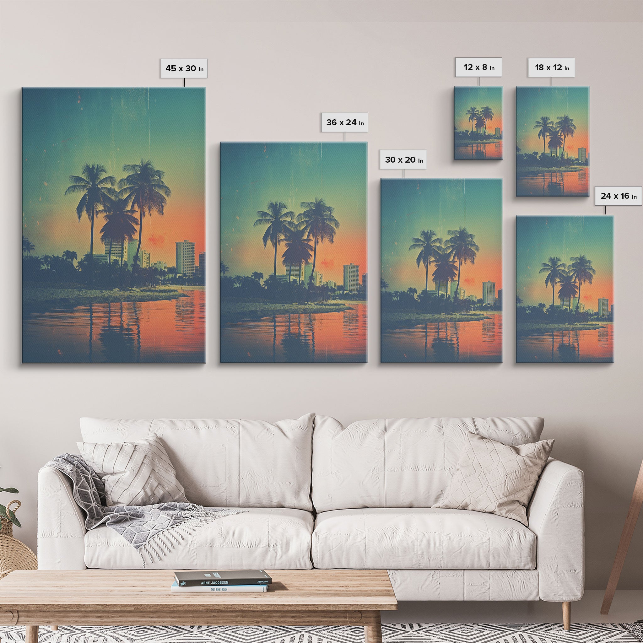 Palm Tree Wall Art, Cityscape Art, Sunset, Canvas Print, Wall Hanging, Portrait Art, Realtor Closing Gift, Bedroom Prints , Farmhouse Art