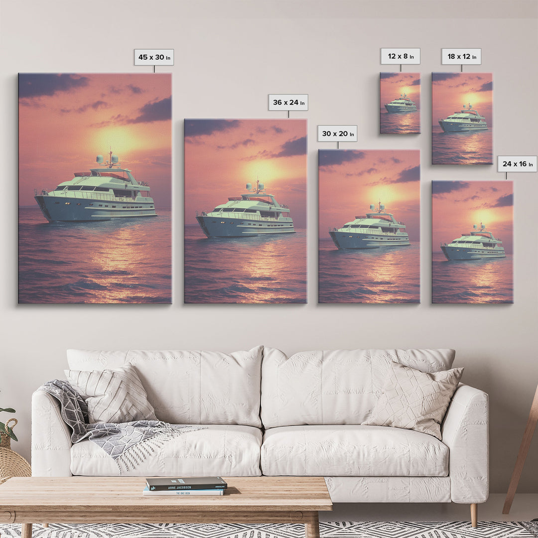 Yacht Art, Ocean Wall Art, Seascape, Sunset, Canvas Print, Wall Hanging, Portrait Art, Retirement Gifts, Beach House Wall Art, Travel Print