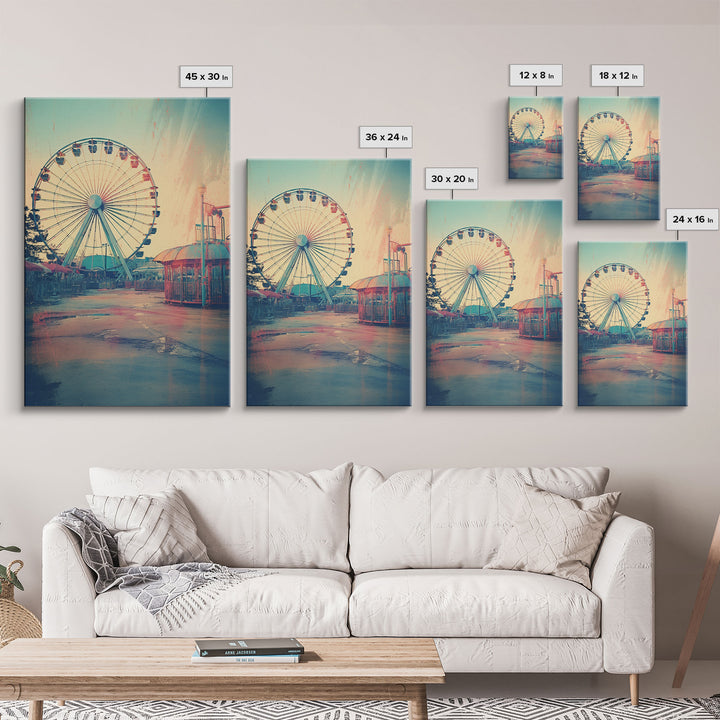 Ferris Wheel, Theme Park, Carnival Rides, Canvas Print, Wall Hanging, Portrait Art, New Homeowner Gift, Modern Home Decor, Bookshelf Decor