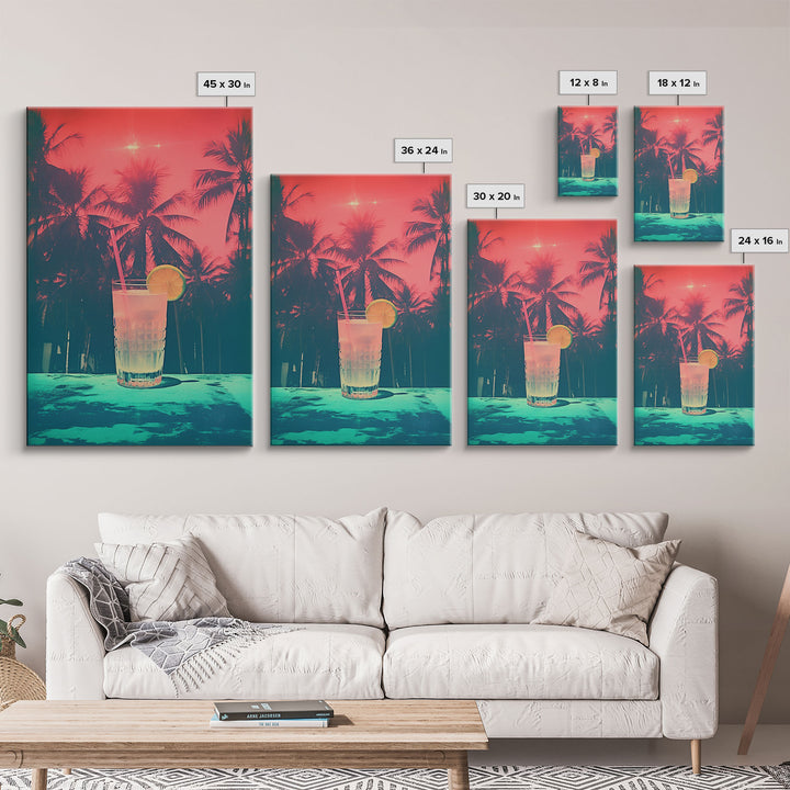 Cocktail Wall Print, Palm Tree Wall Art, Tropical Wall Art, Beach Wall Art, Canvas Print, Wall Hanging, Portrait Art, Bar Decor, RV Wall Art