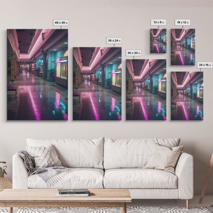 Photo Of A 1980s Mall, Framed Canvas Print, Liminal Spaces, Vaporwave Aesthetic Wall Art, Game Room Decor