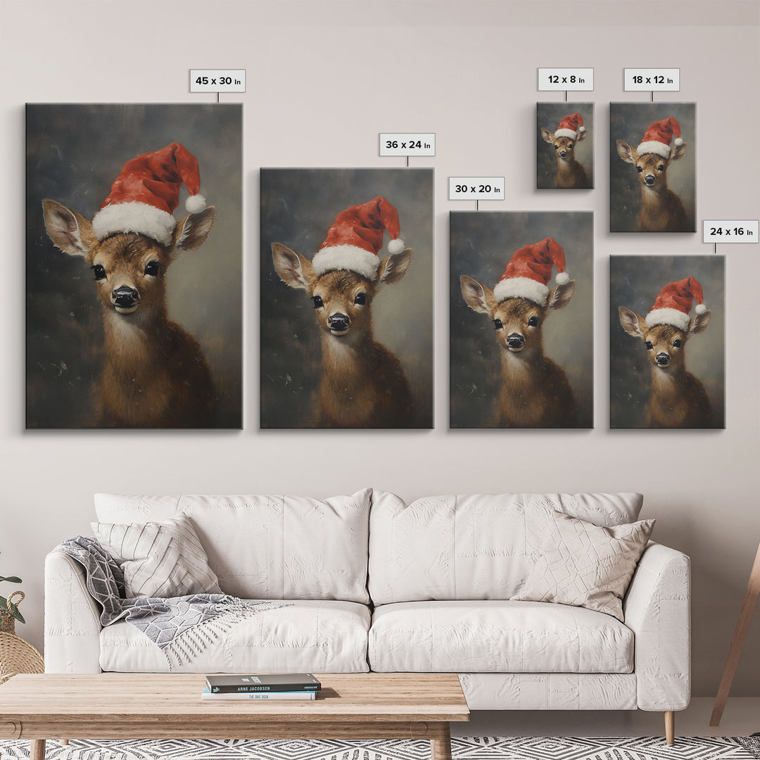 Cute Christmas Deer - Farmhouse Christmas Decor - Fawn Dressed For Christmas - Xmas Decor - Christmas Wall Art- Holiday Decorations