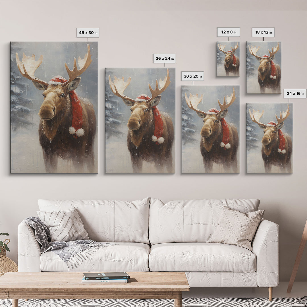 Silly Moose Dressed For Christmas, Christmas Art, Christmas Decor, Christmas Wall Art, Farmhouse Christmas, Vintage Christmas