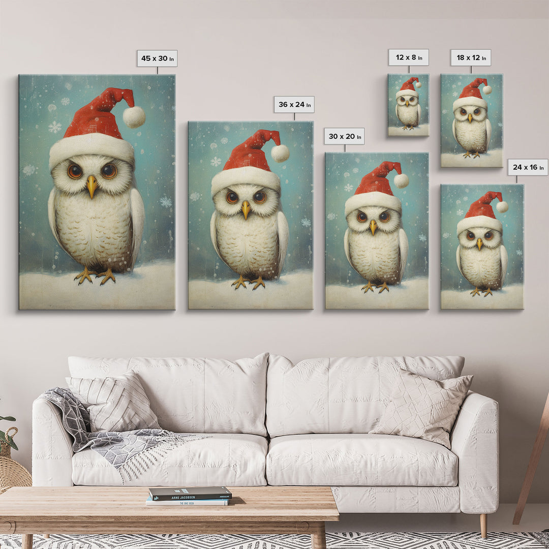 Silly Snow Owl Dressed For Christmas, Christmas Art, Christmas Decor, Christmas Wall Art, Farmhouse Christmas, Vintage Christmas, Owl Print