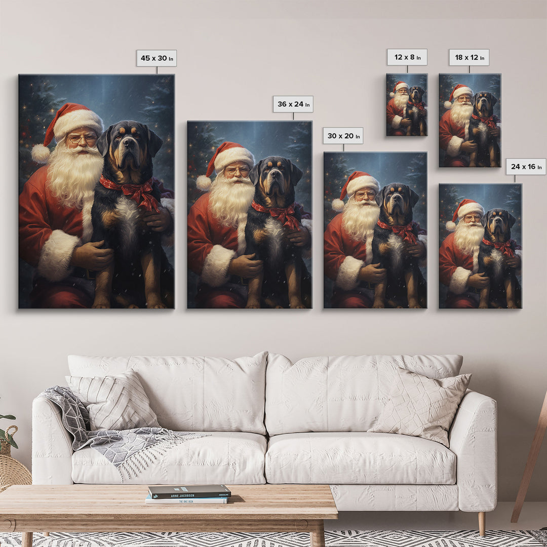 Santa Holding A Rottweiler, Framed Canvas Print, Christmas Wall Art, Xmas Art, Christmas Art Print, Santa Decor, Farmhouse Christmas