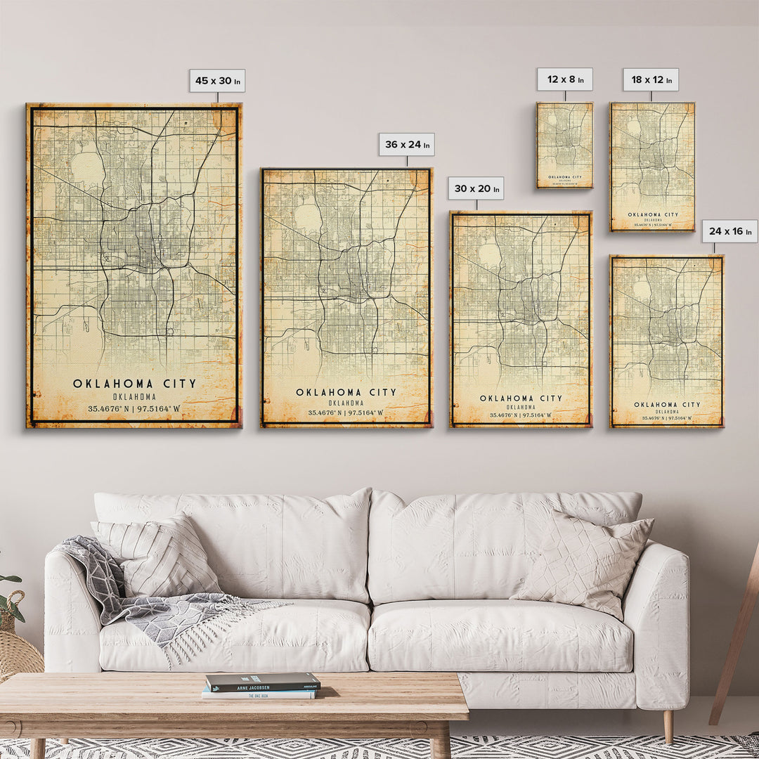 Oklahoma City Vintage Map Print, Oklahoma Map, Oklahoma State Map Art, Oklahoma City Road Map Poster, Vintage Map Gift, Road Trip Art