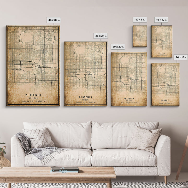 Phoenix Arizona Street Map, Framed Canvas Art, Arizona United States Road Map Wall Art, Office Wall Art, Wall Decor for Office