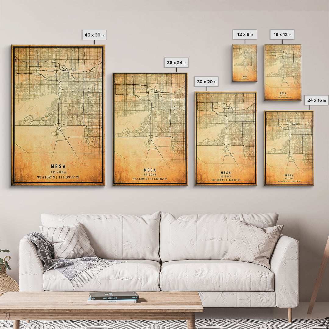 Mesa Arizona United States map print poster or Framed canvas | Arizona United States road map print poster canvas, distressed map art