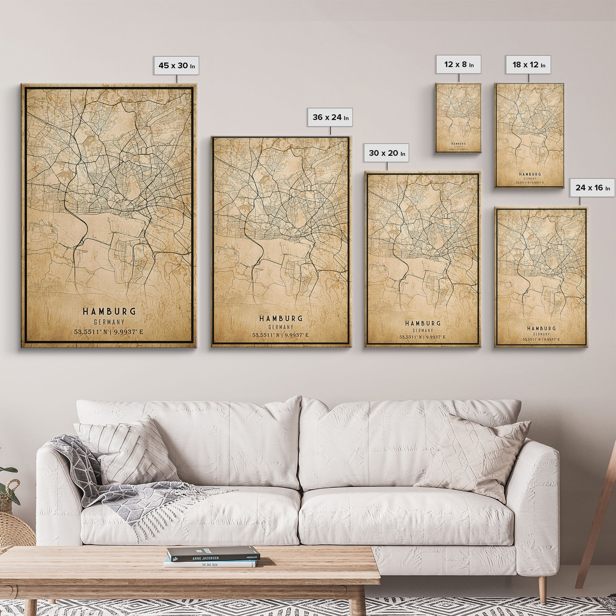 Old Hamburg Germany City Map Wall Art Canvas Print, Vintage Style Hamburg Map, Framed Wall Art, Cool Hamburg Wall Art, Office Art