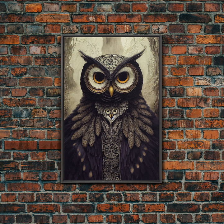 Portrait of an owl, Cool Owl art, Framed Canvas Print, Ready To Hang Framed Wall Art, Living Room Wall Hanging