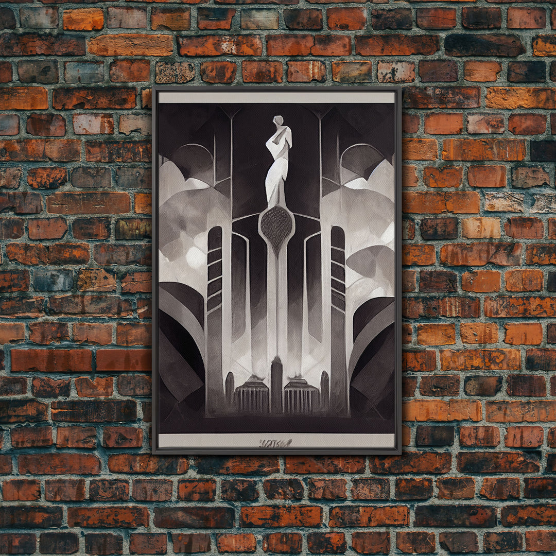 Black And White Art Print, Art Deco Architecture, Framed Canvas Print, Ready To Hang Framed Wall Art, Living Room Wall Hanging