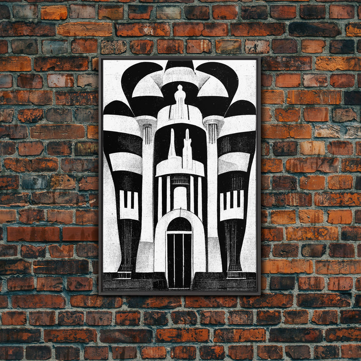 Vintage Style Art Deco Architecture Study, Framed Canvas Print, Retro Style Wall Art