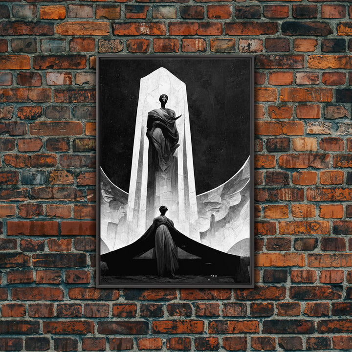 Retro Art Deco Statue Print, Framed Canvas Print, Cool Wall Art, Vintage Style Wall Decor, Black And White Art