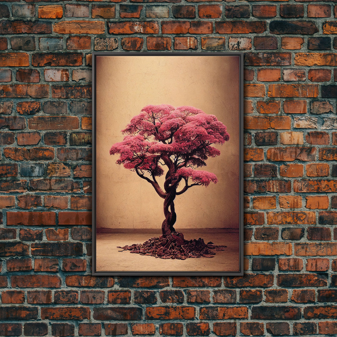 Japanese Maple Tree, Framed Canvas Print, Ready To Hang Framed Wall Art, Living Room Wall Hanging, Cherry Blossom Tree