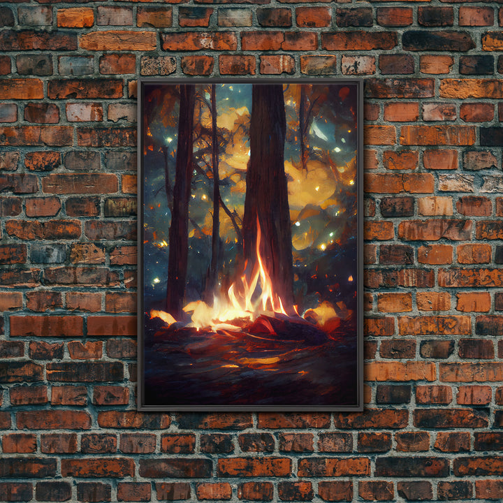 Abstract Campfire Art, Framed Canvas Print, Ready To Hang Framed Wall Art, Living Room Wall Hanging