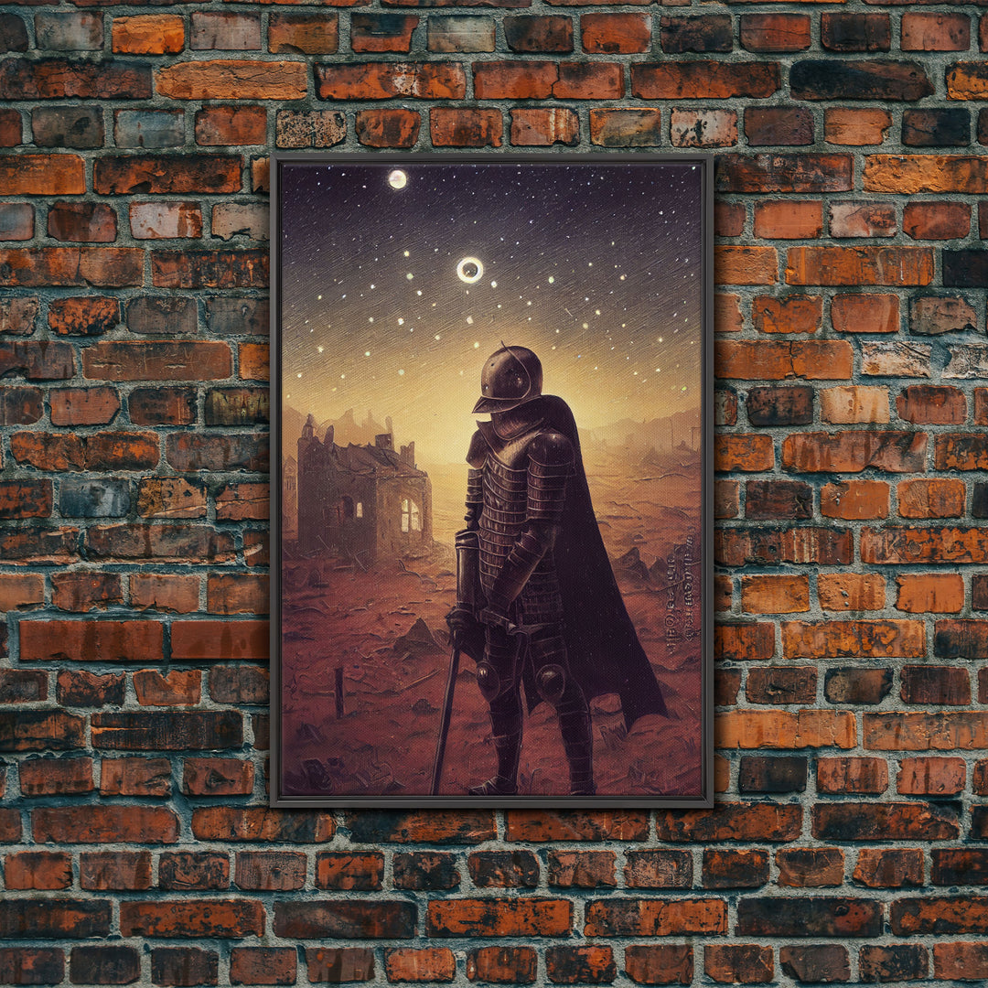 Moon Knight, Retrofuturism Scifi Art, Framed Canvas Print, Ready To Hang Framed Wall Art