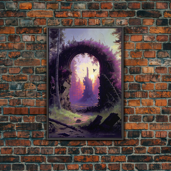 Portal to another world, purple fantasy art, watercolor, RPG concept art, framed canvas print