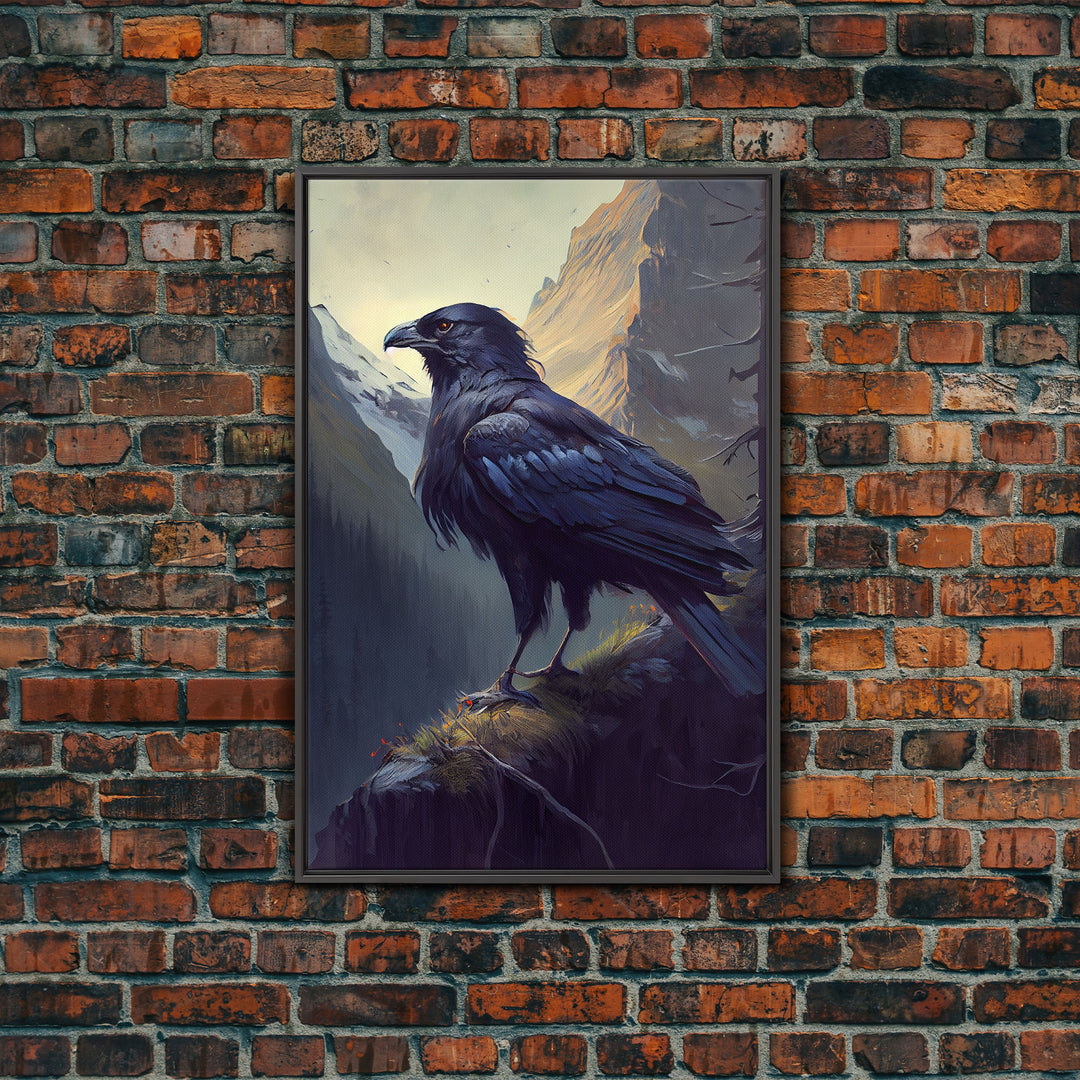 The raven, cool mountain crow art, raven in a forest portrait, fine art poster print