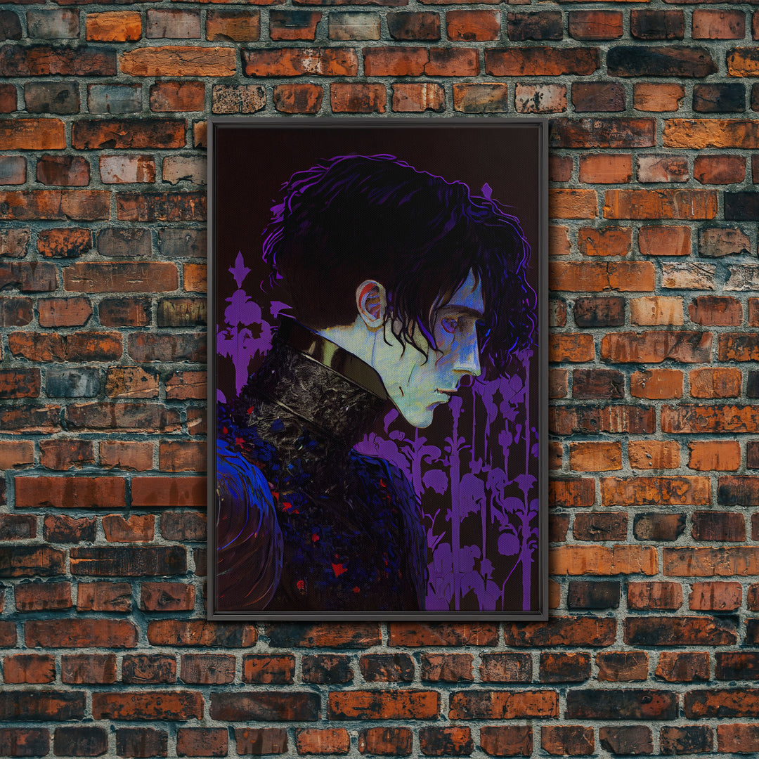 Portrait off the black knight, purple fantasy art, framed canvas print wall art