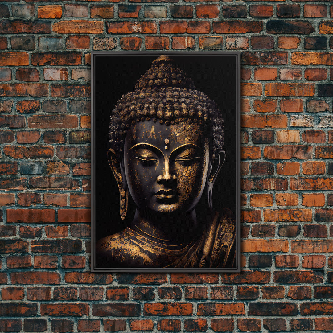 Gold and black Buddha, framed canvas print, zen center yoga art