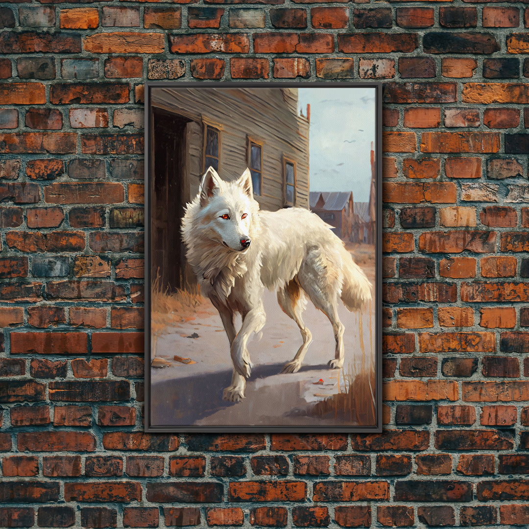 Wildwest Dire Wolf, fantasy art, framed canvas print