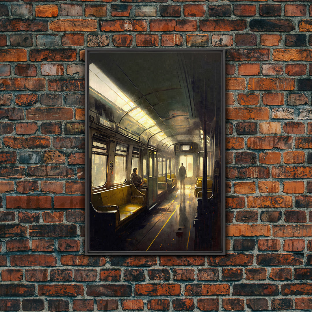 Still life on a subway, train art, framed canvas print