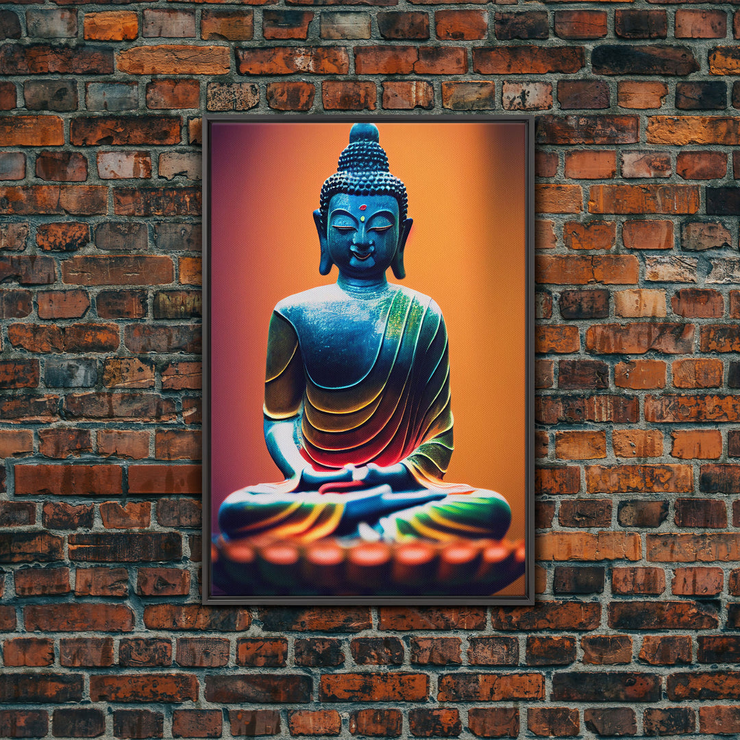 Colorful Buddha, Orange, Yoga center wall decor, fine art poster print