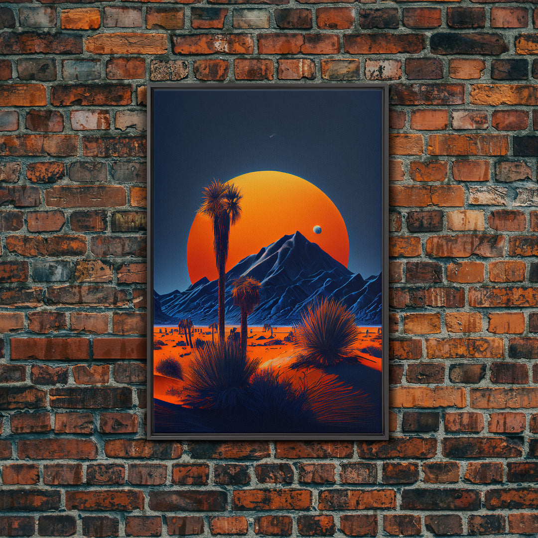 Fiery Orange Sunset Cactus Desert Wall Art Canvas Print - Vibrant Colors of a Desert Oasis Artwork