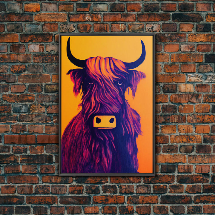 Highland Cow Portrait Wall Art Canvas Print - Majestic Animal in Nature Vibrant Artwork