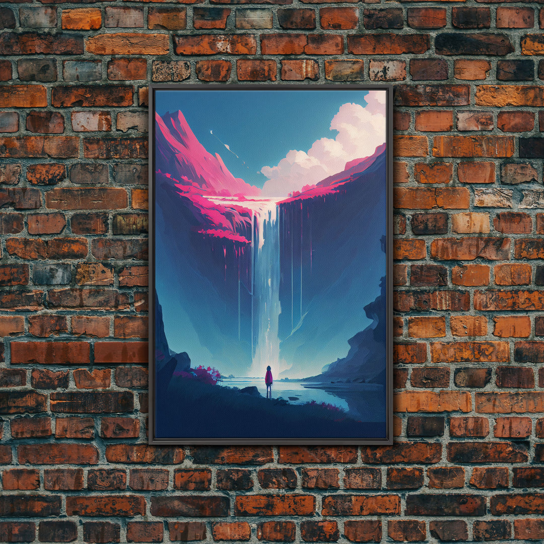 Mystical Fantasy Waterfall Purple Blue Wall Art Canvas Print - Vibrant Colorful Nature Scene Artwork