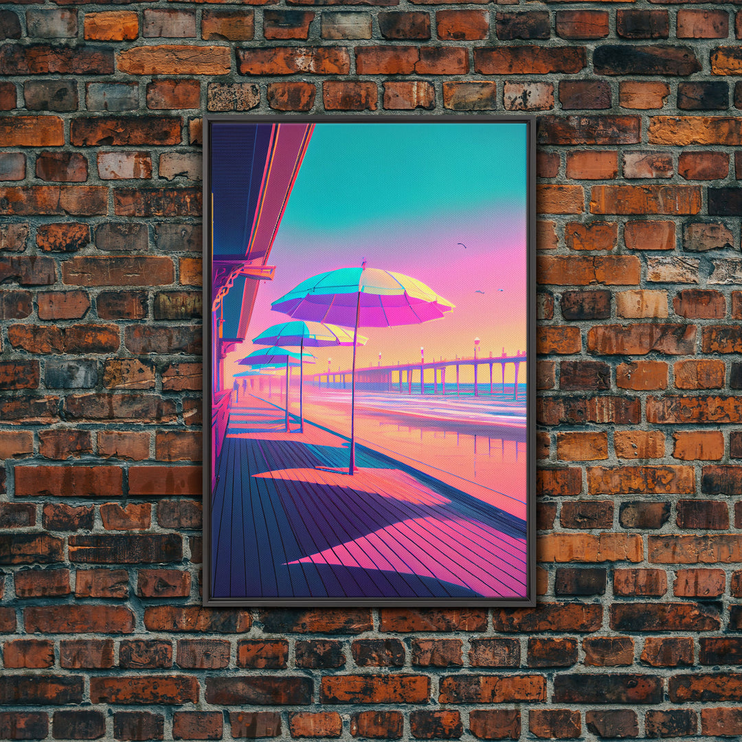 Vaporwave aesthetic art, framed canvas print, gift for her, girl's room / daugher's room wall art