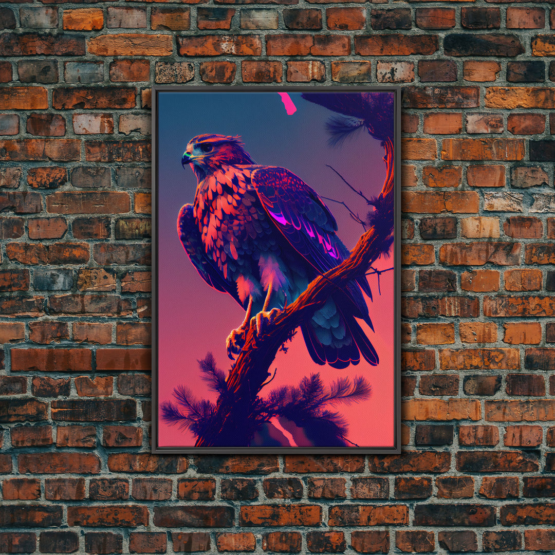 Nature Bird Hawk Perched On Branch Purple Sunset Fine Art Print, Wall Decor, Wall Poster, Wall Art Print