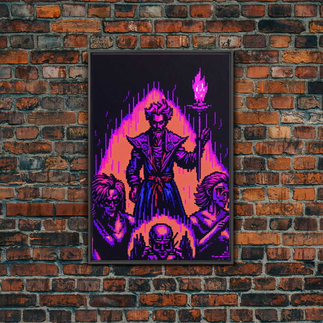 Tabletop RPG pixel art, Human Warlock Art, framed canvas print, framed game room decor