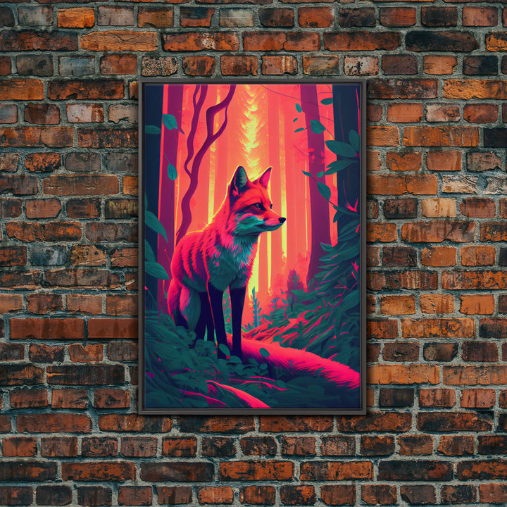 Fuchsia Fox In Woods Forest Twilight Sunset Fine Art Print, Wall Decor, Wall Poster, Wall Art Print