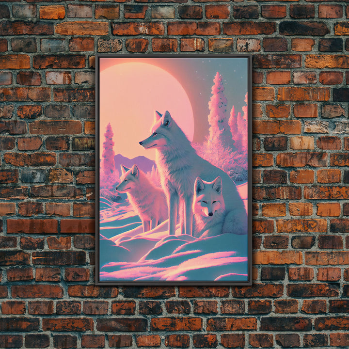 Cute Arctic Fox Art, animal prints, framed canvas print wall art, vaporwave aesthetic soothing art