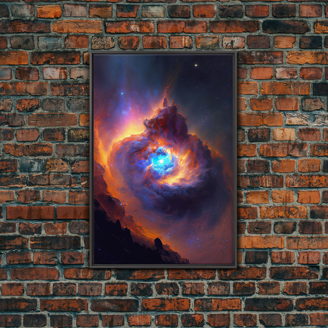 Colorful Nebula in Deep Space, Framed canvas print, retrowave watercolor space art