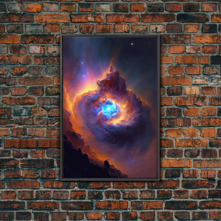 Colorful Nebula in Deep Space, Framed canvas print, retrowave watercolor space art