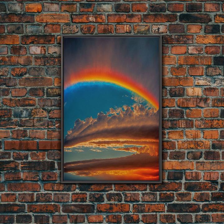 Rainbow Art, Framed Canvas Print, Rainbow Painting, Colorful Cloudy Sky wall decor