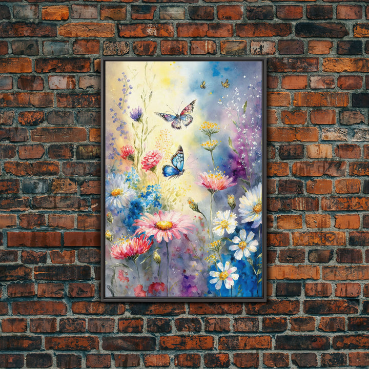 Butterfly Watercolor Painting Print, Framed Canvas Art, Large Wall Art, Butterfly wall art, Modern Wall Art, Retro Wall Art, floral Decor