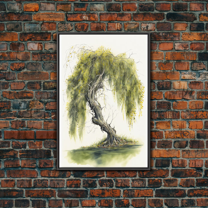 Weeping Willow Tree Art, Framed Canvas Print, Framed Canvas Art, Watercolor Painting