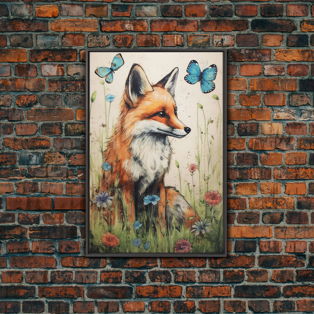 Red Fox Wall Art, 24" x 36" Wall Art, Woodland Spring Decor, Canvas Wall Hanging, Rustic Farmhouse Decor, Modern Farmhouse Art