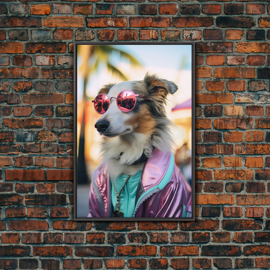 Border Collie Wall Print, Dog Wall Art, Dog With Shades, Pink Hoodie, Funny Art, Framed Wall Art, Framed Canvas, Wall Print, Wall Canvas