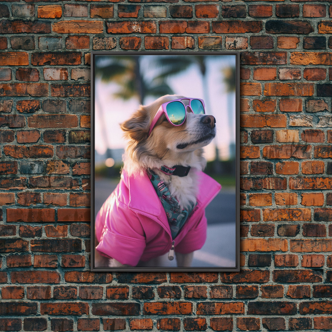 Pomeranian Wall Print, Dog Wall Art, Dog With Shades, Pink Jacket, Funny Wall Art, Framed Wall Art, Framed Canvas, Wall Print, Wall Canvas