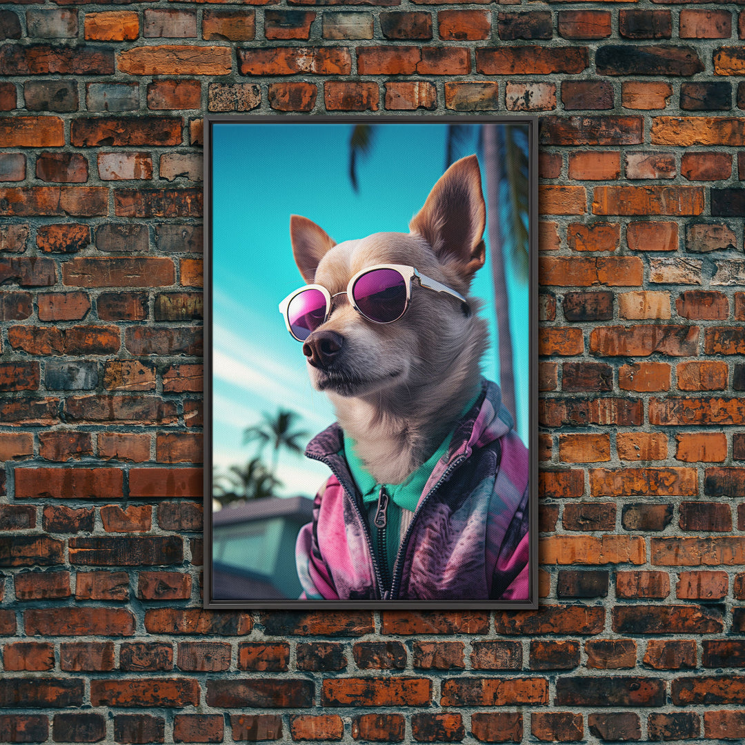 Chihuahua Wall Print, Dog Pink Sunglasses, Dog Wall Art, Animal Art, Funny Wall Art, Framed Wall Art, Framed Canvas, Wall Print, Wall Canvas