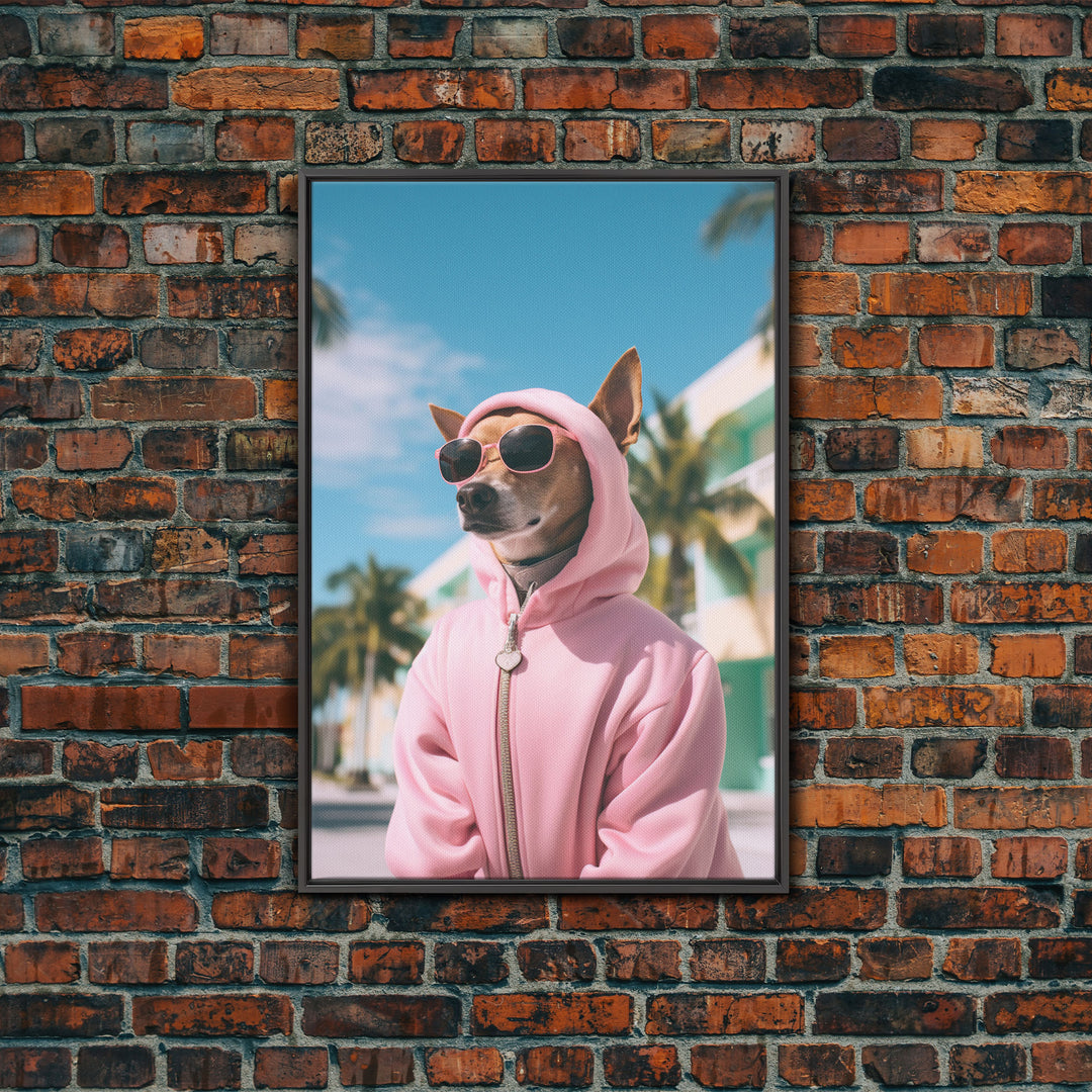 Chihuahua Wall Print, Dog Wall Art, Dog Sunglasses, Pink Hoodie, Funny Wall Art, Framed Wall Art, Framed Canvas, Wall Print, Wall Canvas