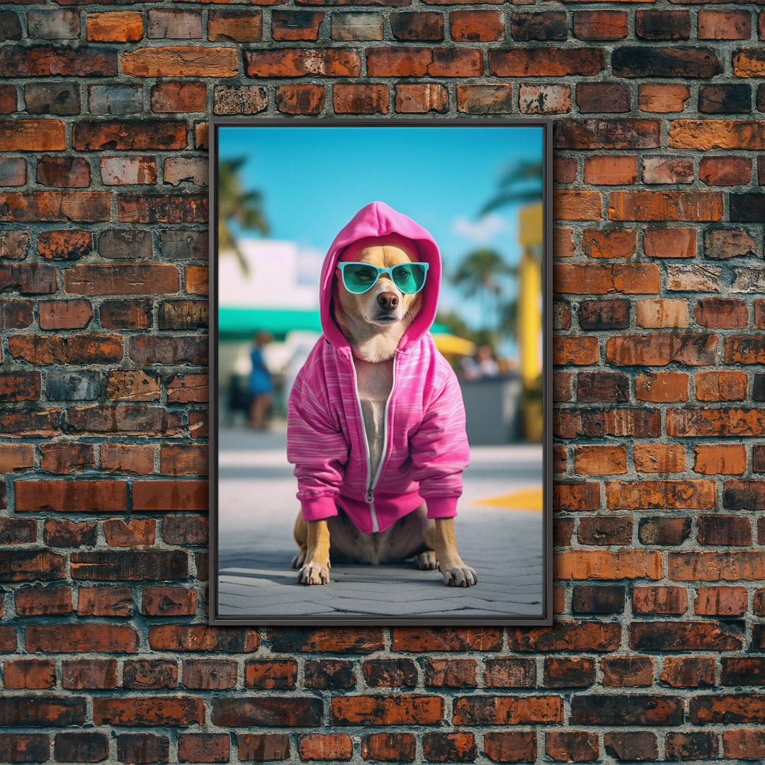 Chihuahua Wall Print, Copy of Dog Sunglasses, Pink Hoodie, Dog Wall Art, Funny Wall Art, Framed Wall Art, Framed Canvas, Wall Print