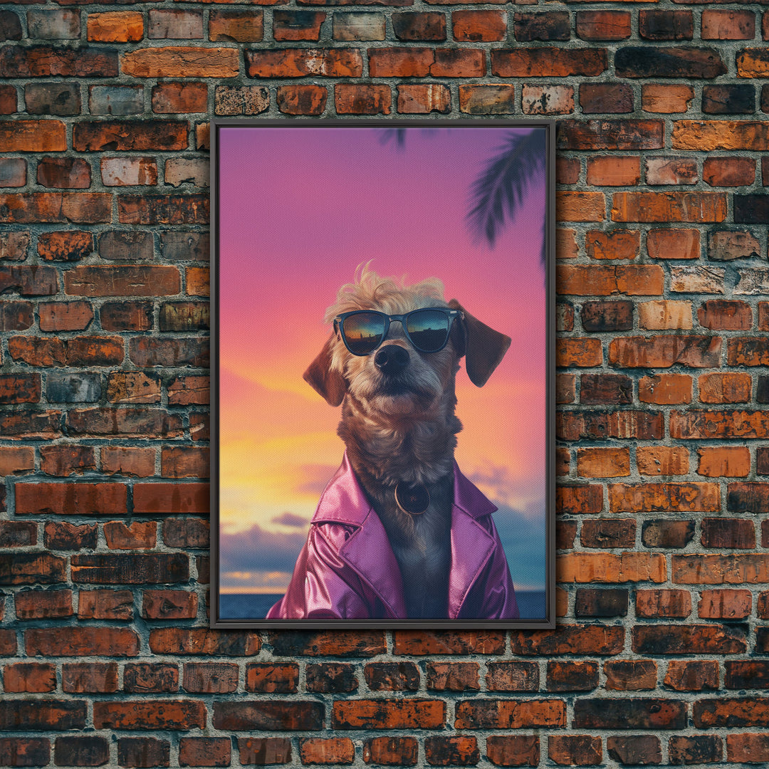 Shi Tzu Wall Print, Dog Wall Art, Dog Sunglasses, Dog In Pink Suit, Funny Art, Framed Wall Art, Framed Canvas, Wall Print, Wall Canvas