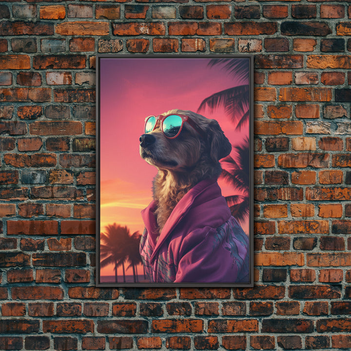 Mutt Wall Print, Dog Wall Art, Dog Sunglasses, Dog In Pink Jacket, Funny Art, Framed Wall Art, Framed Canvas, Wall Print, Wall Canvas