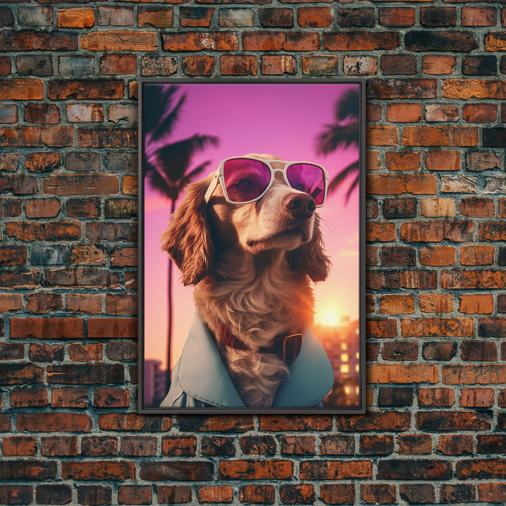 Dachshund Wall Print, Dog Wall Art, Dog Sunglasses, Dog In Teal Shirt, Funny Art, Framed Wall Art, Framed Canvas, Wall Print, Wall Canvas