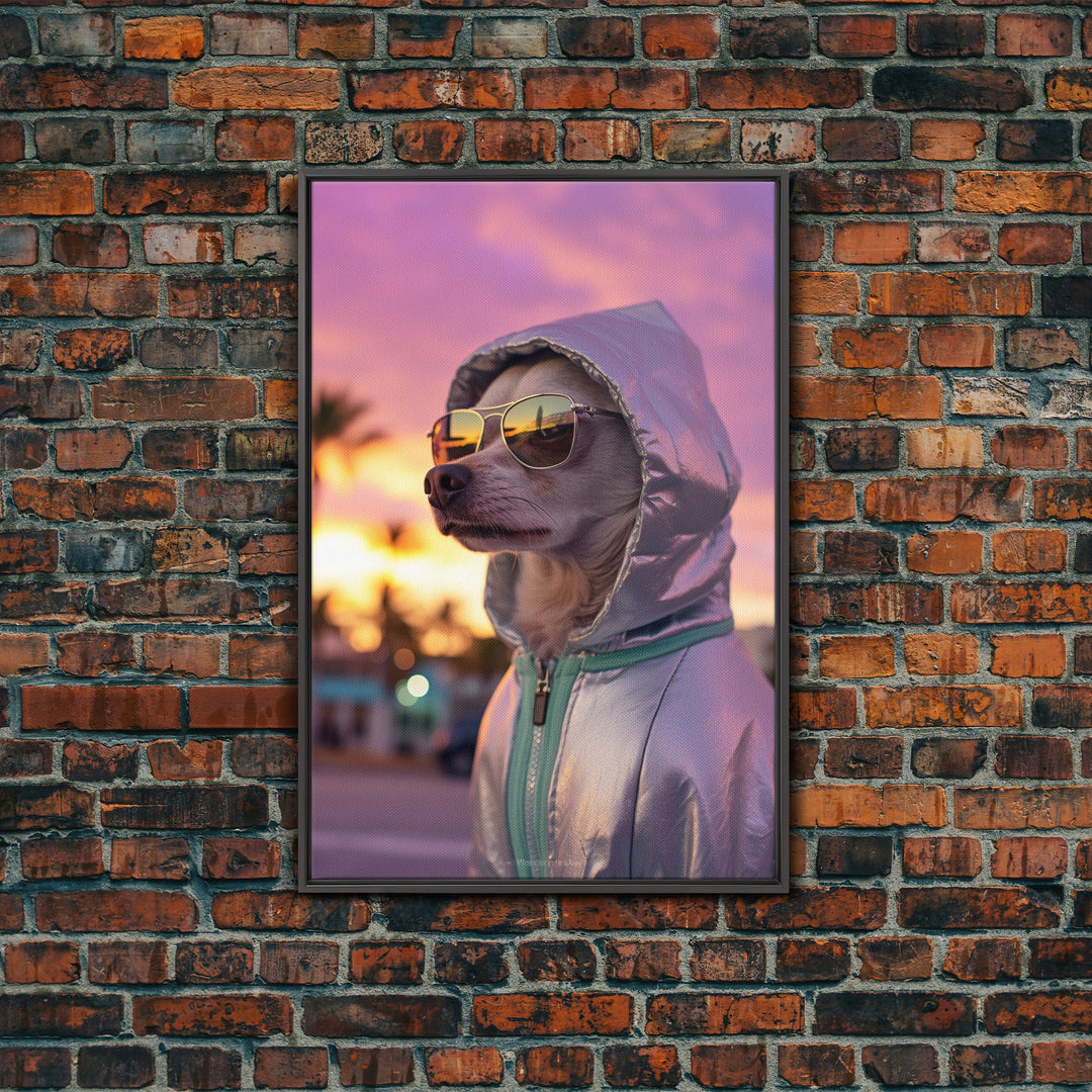 Chihuahua Wall Print, Dog Wall Art, Dog Sunglasses, Dog In Pink Hoodie, Funny Art, Framed Wall Art, Framed Canvas, Wall Print, Wall Canvas